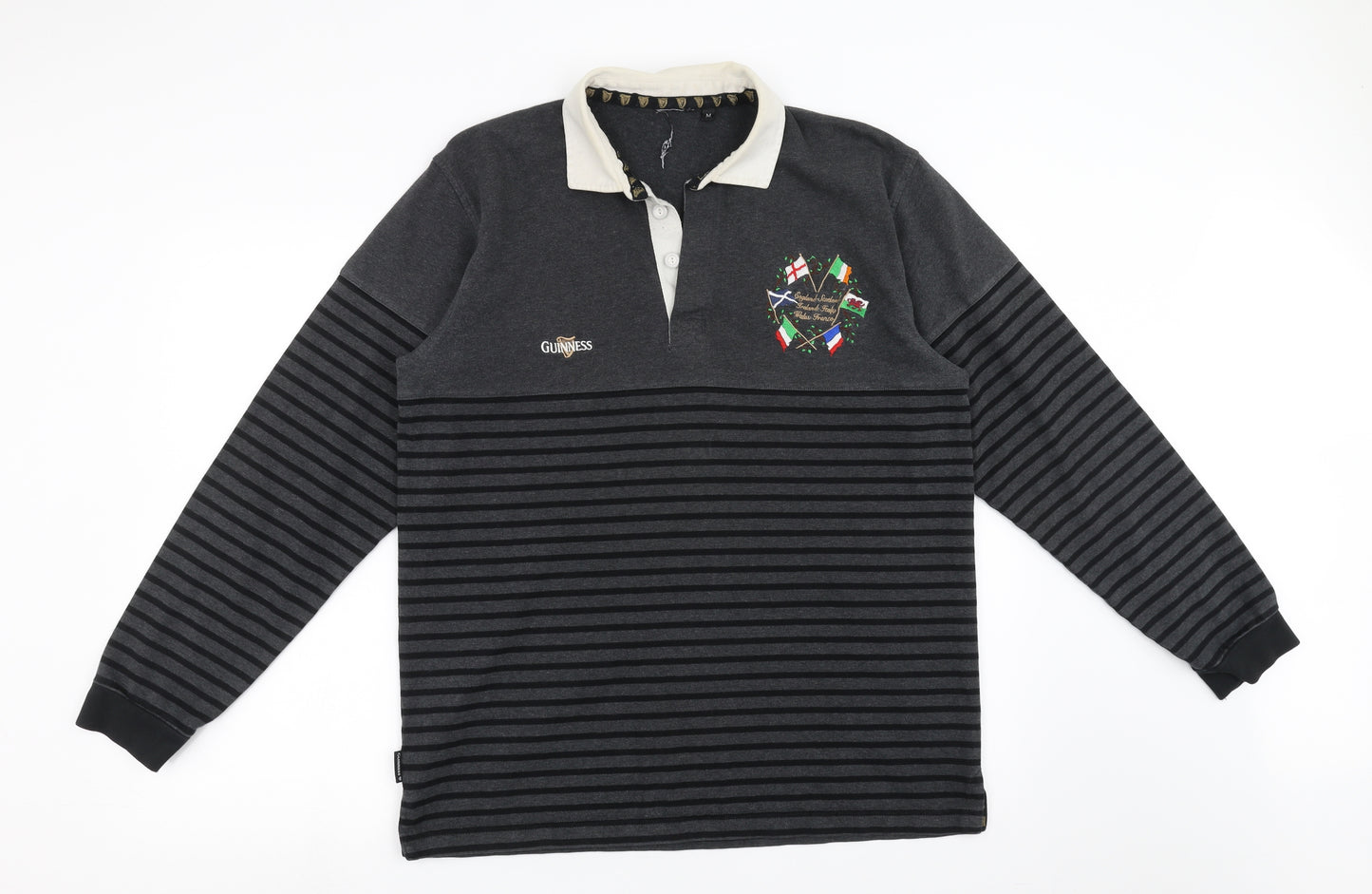 Guinness Mens Grey Striped   Polo Size M  - six nations