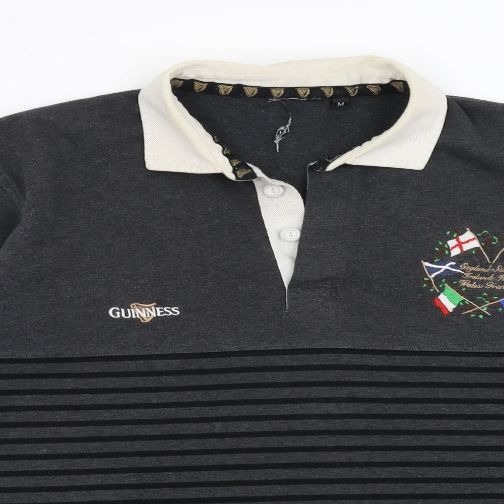 Guinness Mens Grey Striped   Polo Size M  - six nations