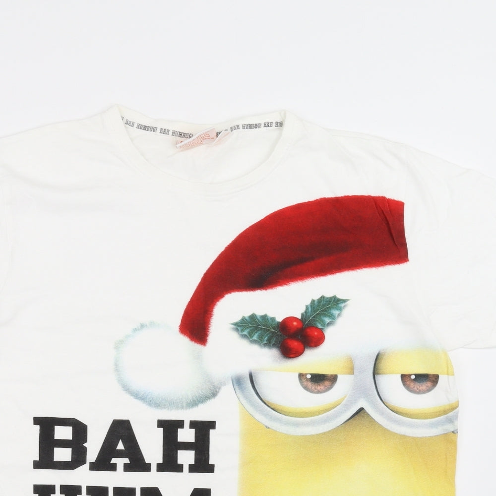 Cedar Wood State Mens White    T-Shirt Size M  - Minions christmas