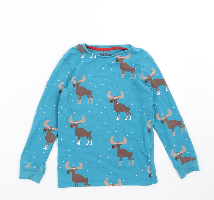 Marks and Spencer Boys Blue Solid Pyjama Top Size 6-7 Years - christmas