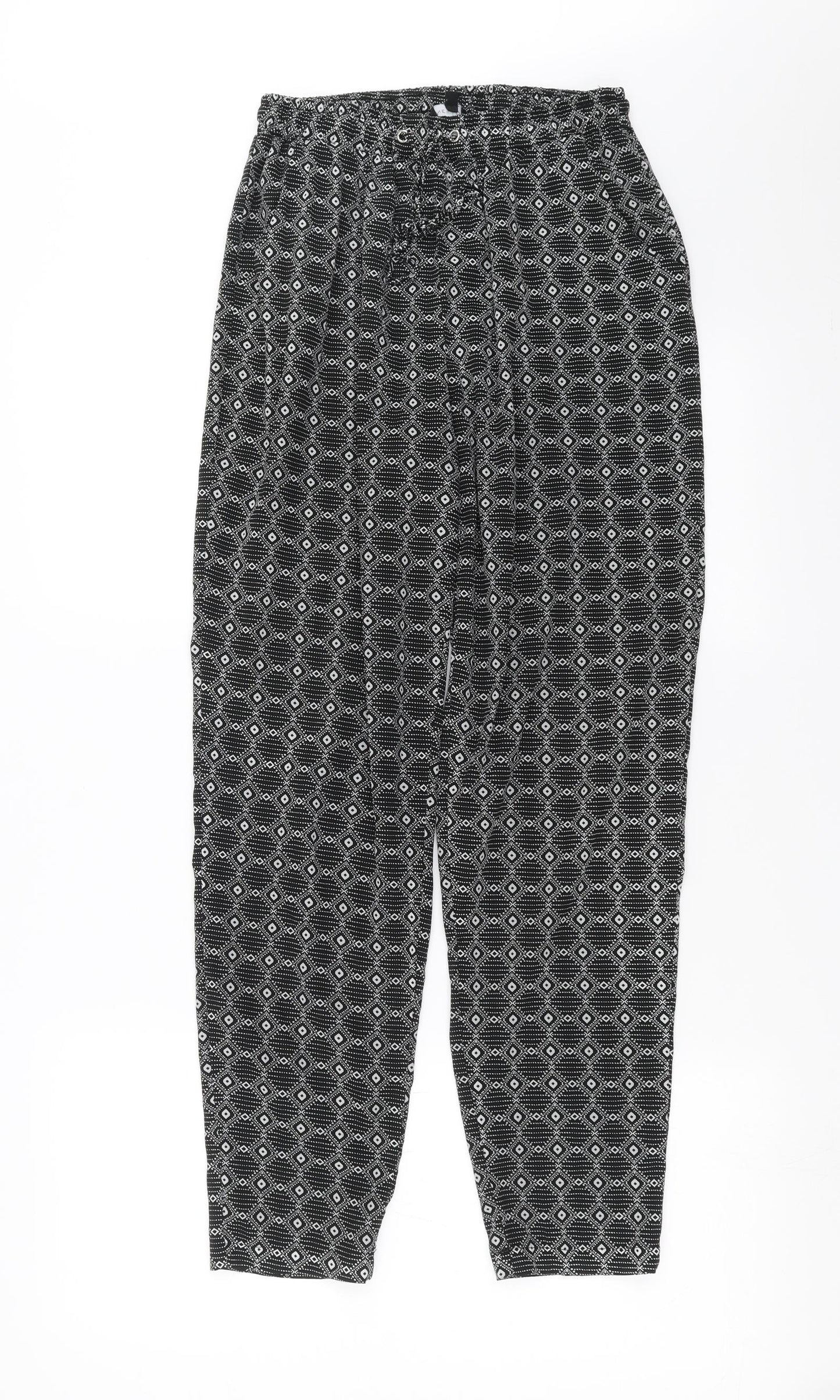 New Look Womens Black Geometric  Trousers  Size 10 L27 in
