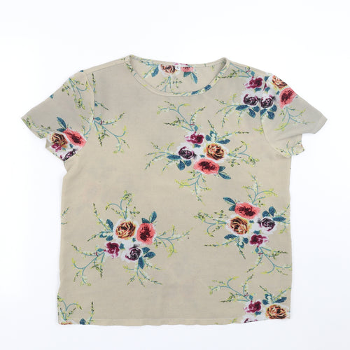 Preworn Womens Beige Floral  Basic Blouse Size XL