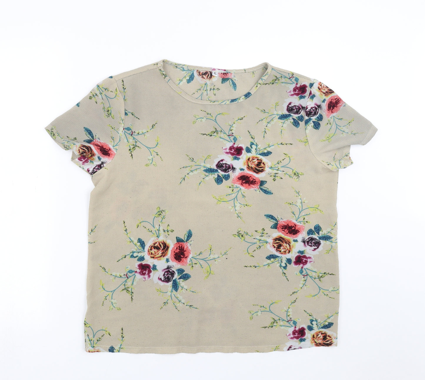 Preworn Womens Beige Floral  Basic Blouse Size XL