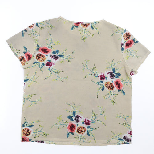 Preworn Womens Beige Floral  Basic Blouse Size XL
