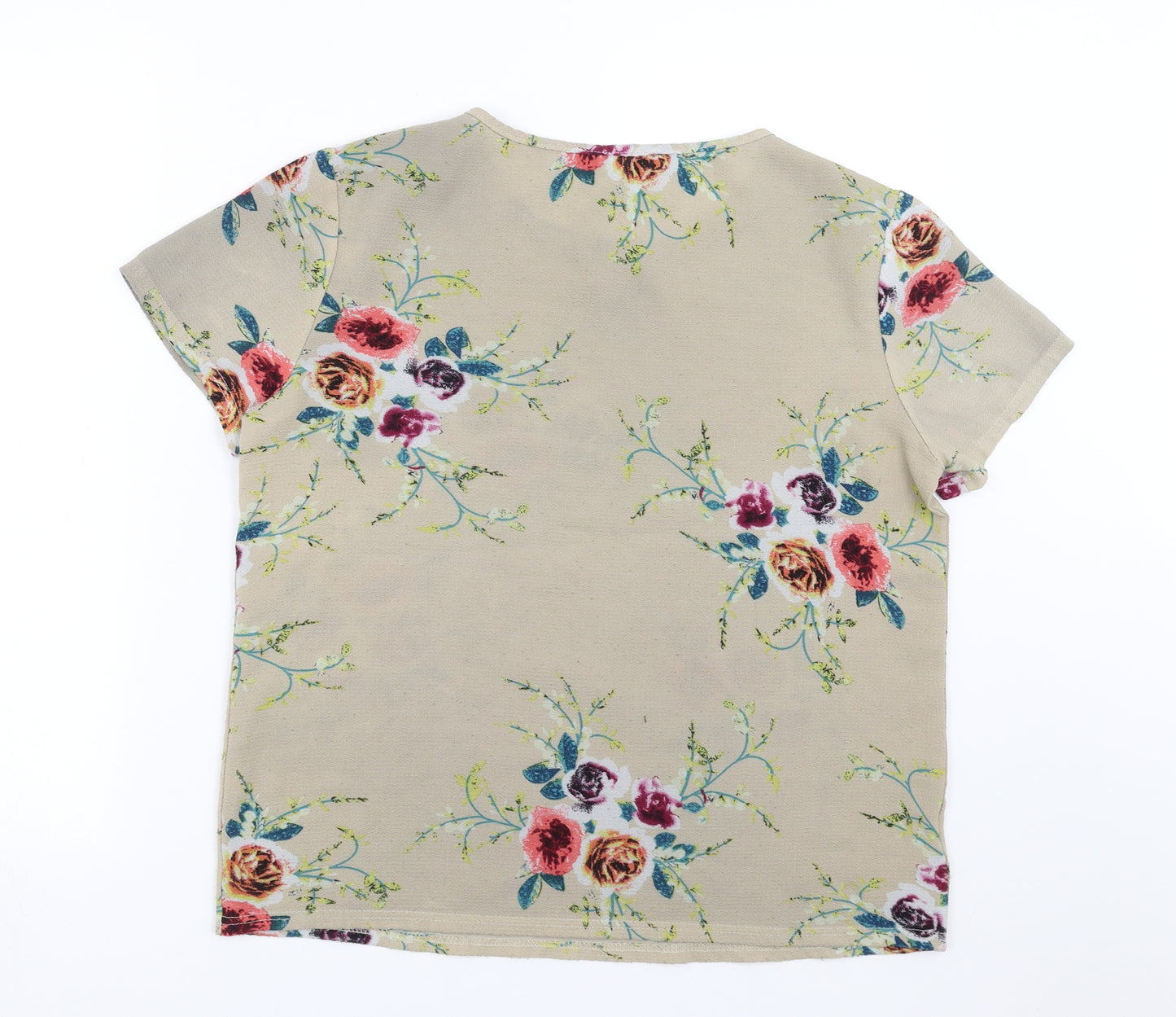 Preworn Womens Beige Floral  Basic Blouse Size XL