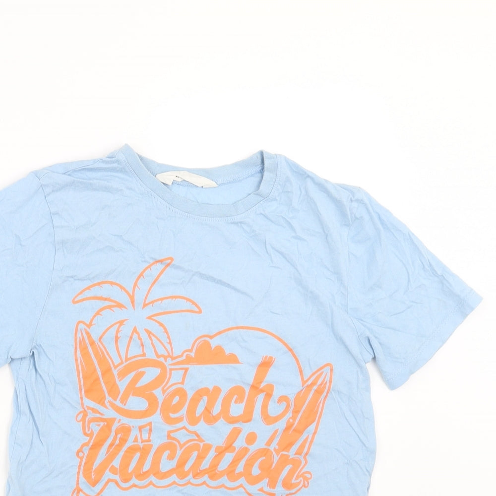 H&M Girls Blue   Basic T-Shirt Size 8-9 Years  - beach vacation
