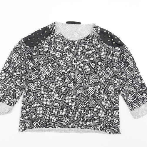 Topshop Womens Black Geometric  Pullover Sweatshirt Size 6  - Studded Shoulder