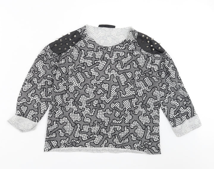 Topshop Womens Black Geometric Pullover Sweatshirt Size 6 - Studded Shoulder