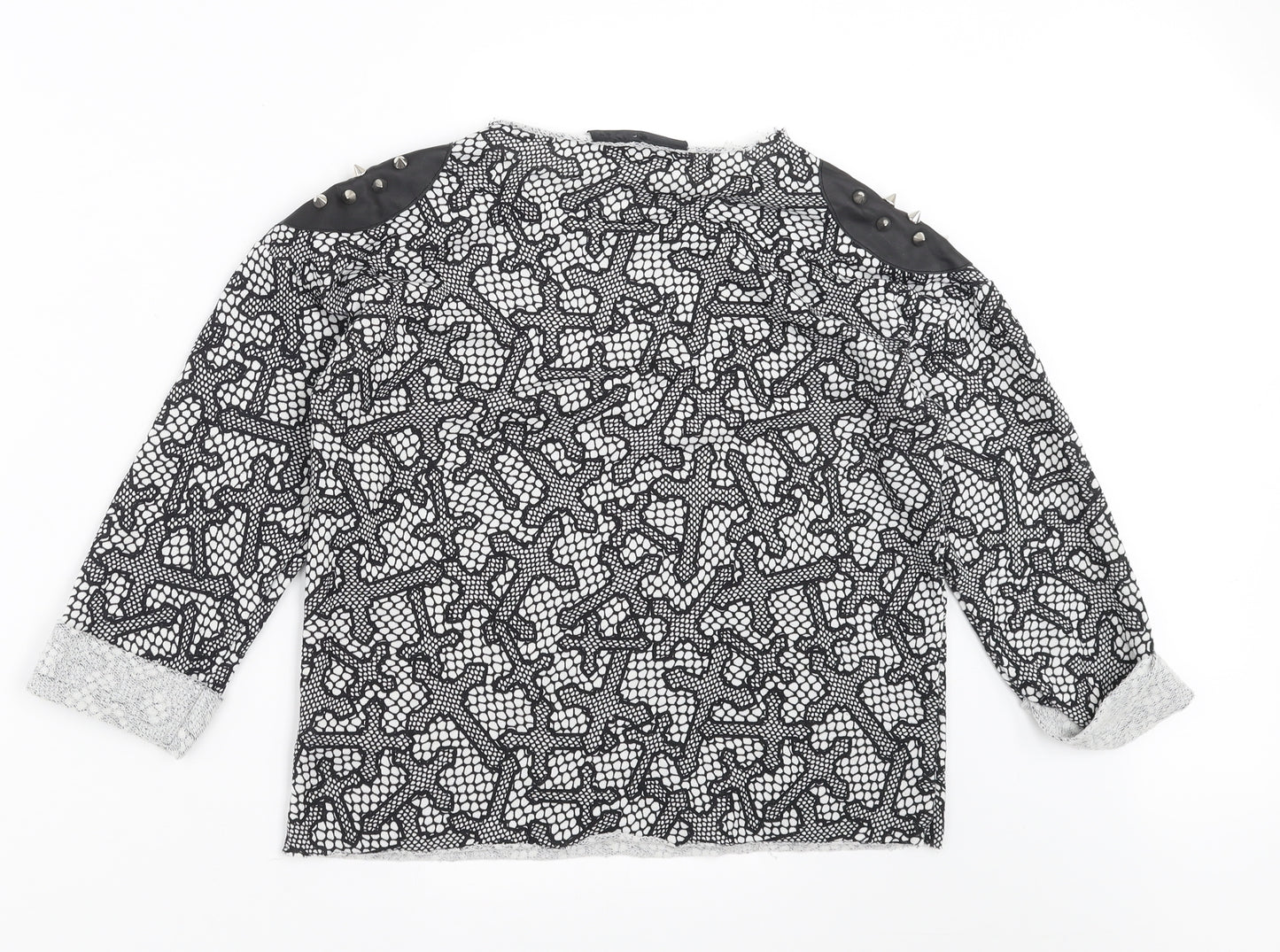 Topshop Womens Black Geometric  Pullover Sweatshirt Size 6  - Studded Shoulder