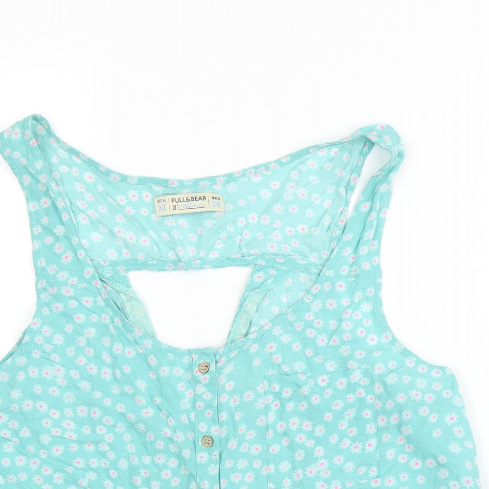 Pull&Bear Womens Green Floral  Basic Blouse Size M