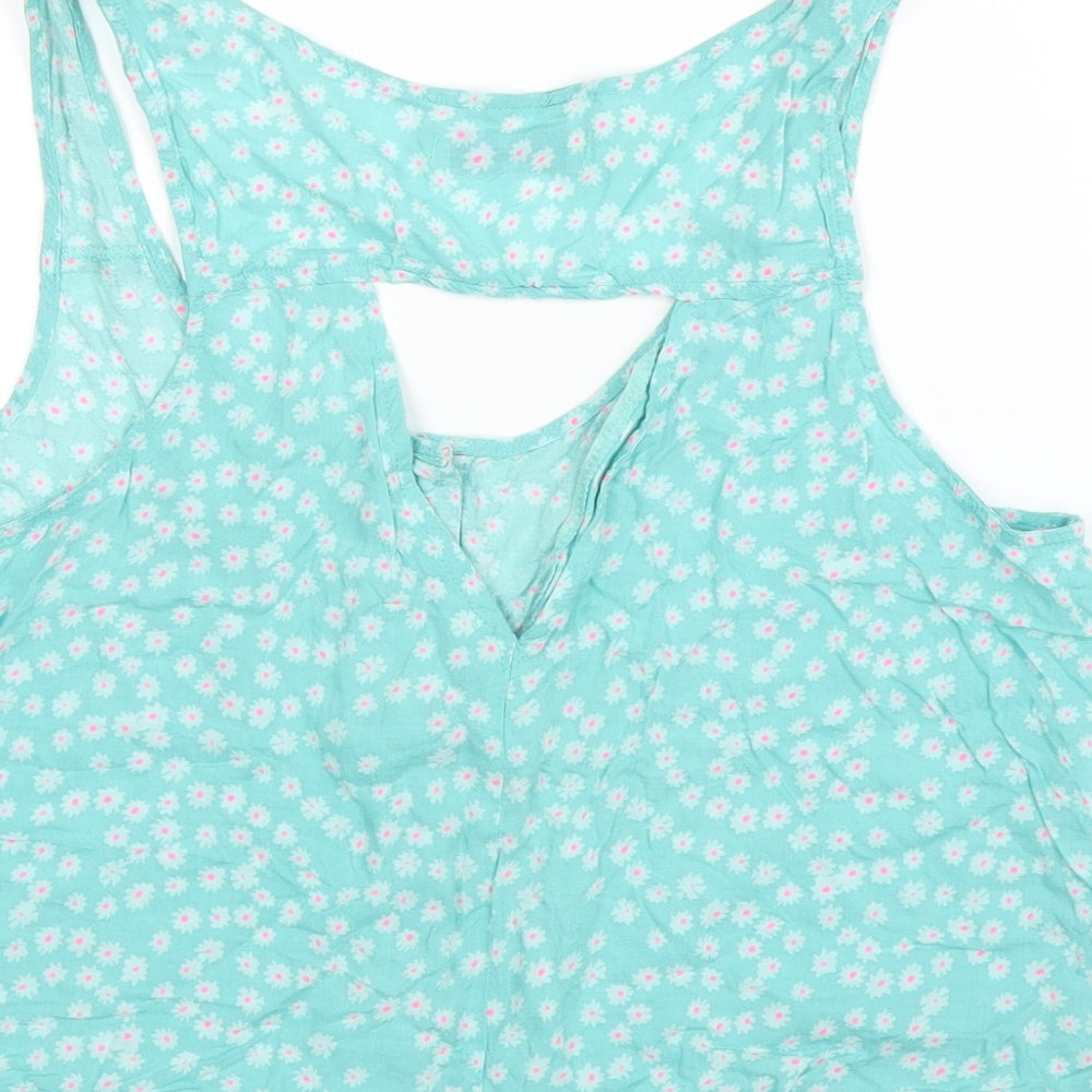 Pull&Bear Womens Green Floral  Basic Blouse Size M