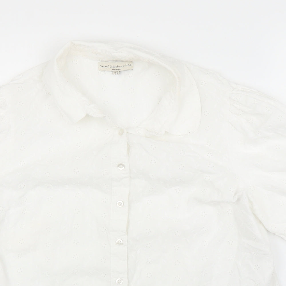 F&F Womens White Floral  Basic Button-Up Size 14