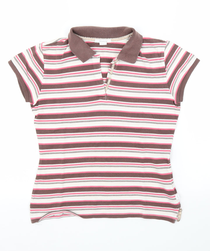 Wolsey Womens Brown Striped  Basic T-Shirt Size 10