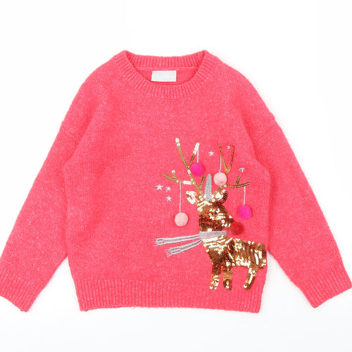 Matalan Girls Pink   Pullover Jumper Size 4 Years  - Christmas