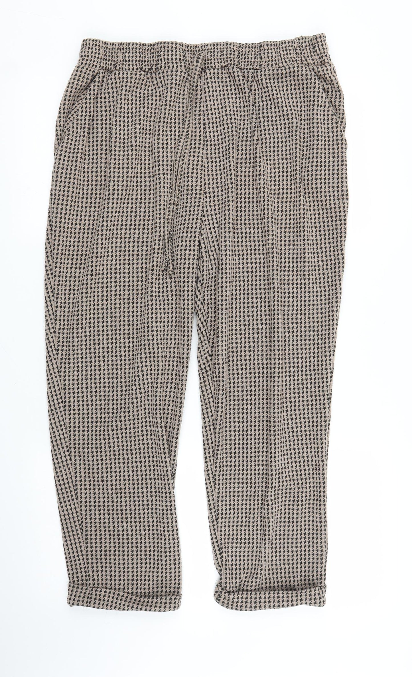Primark Womens Beige Houndstooth  Capri Trousers Size 20 L23 in