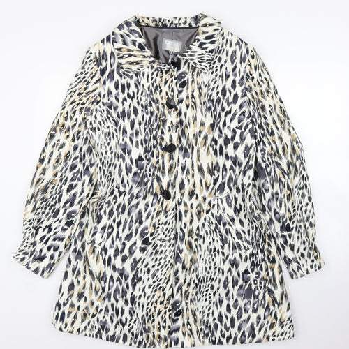 Preworn Womens Beige Animal Print  Overcoat Coat Size 16  - Leopard print