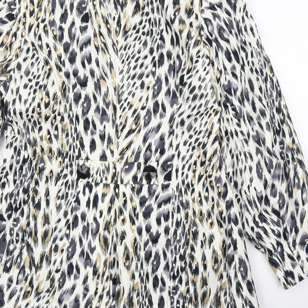 Preworn Womens Beige Animal Print  Overcoat Coat Size 16  - Leopard print