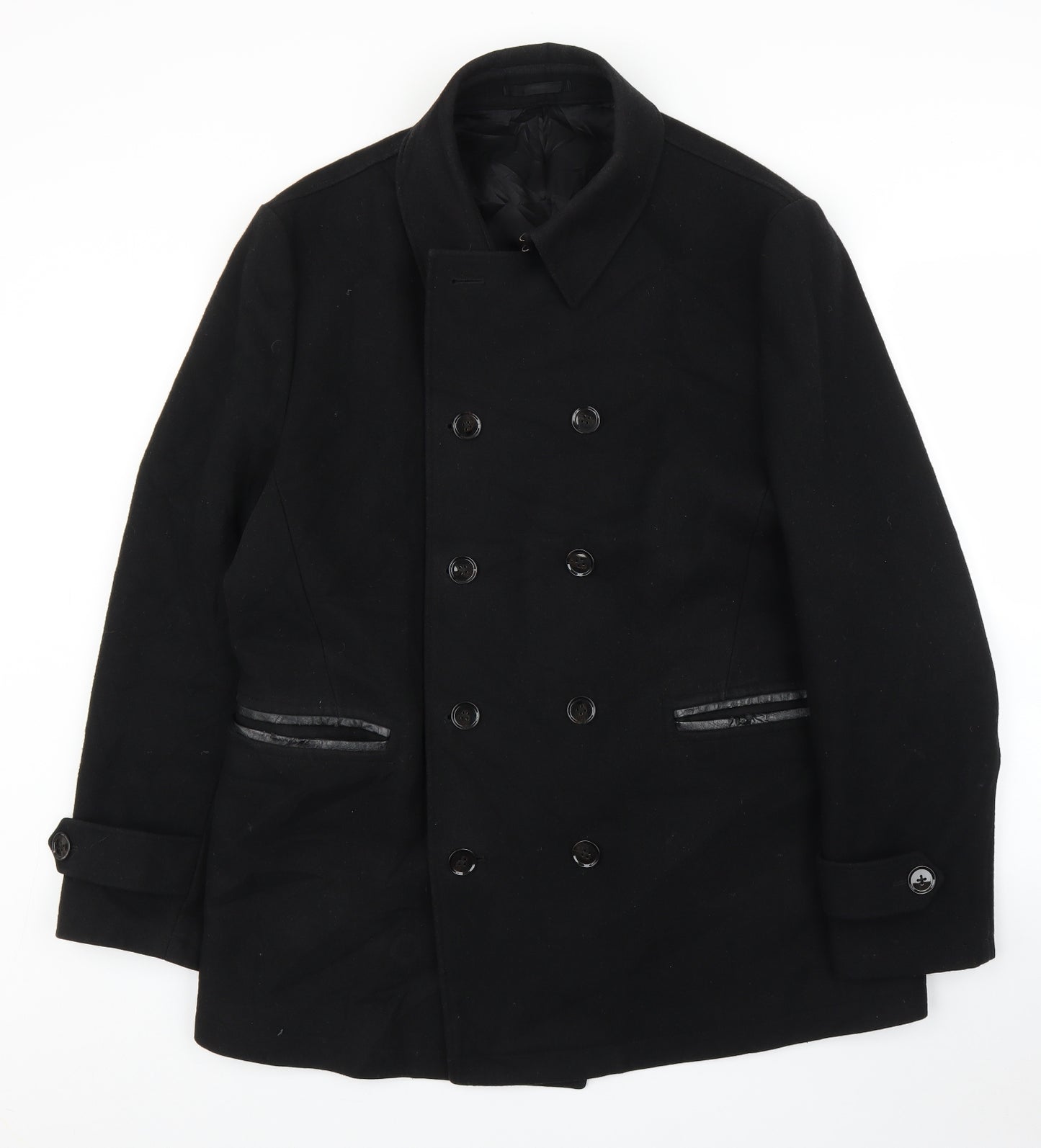 Kenneth Cole Mens Black   Pea Coat Coat Size XL
