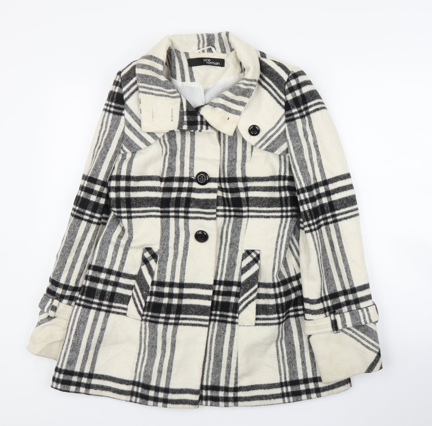 Jane Norman Womens White Plaid  Overcoat Coat Size 12