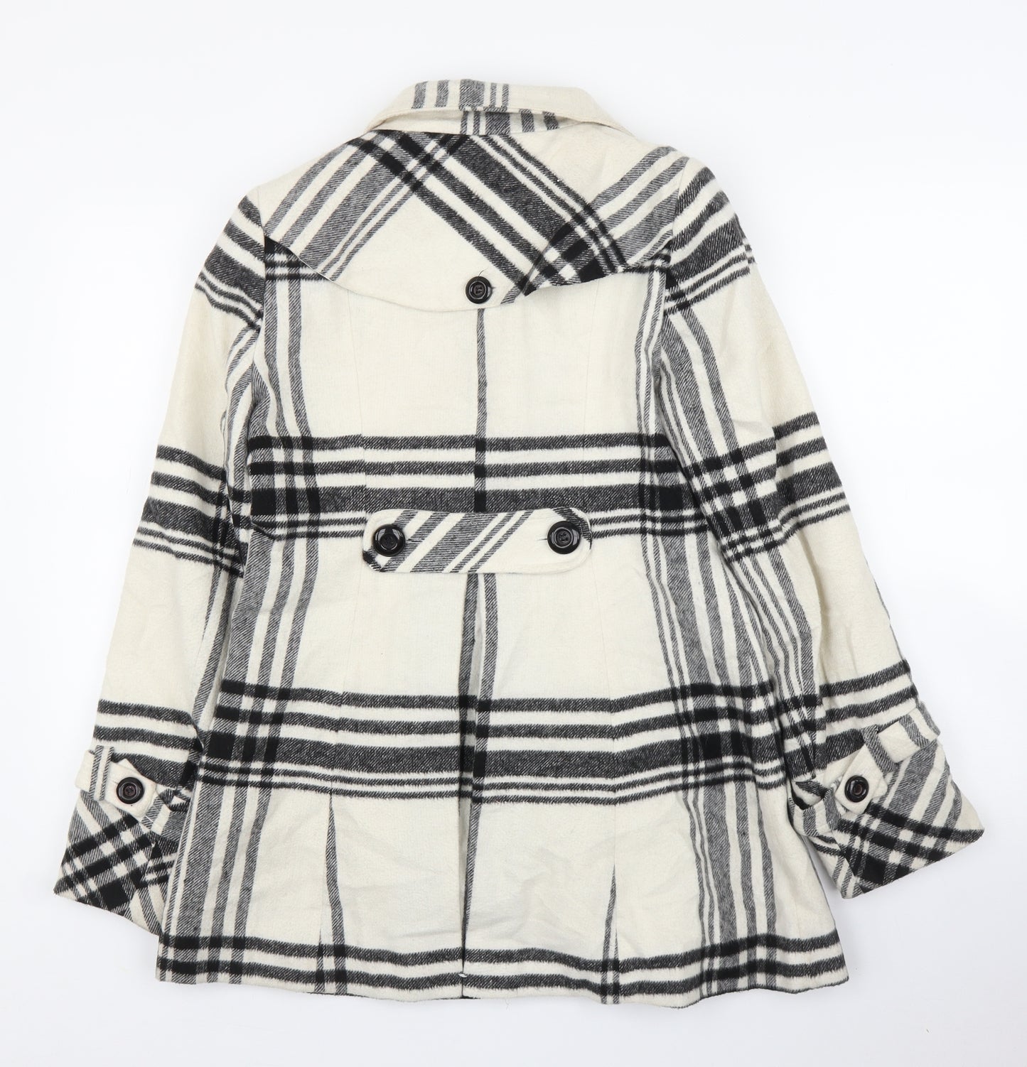 Jane Norman Womens White Plaid  Overcoat Coat Size 12