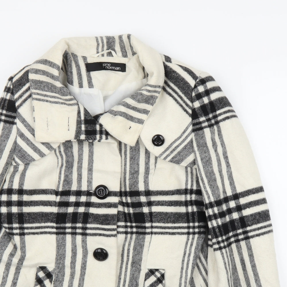 Jane Norman Womens White Plaid  Overcoat Coat Size 12