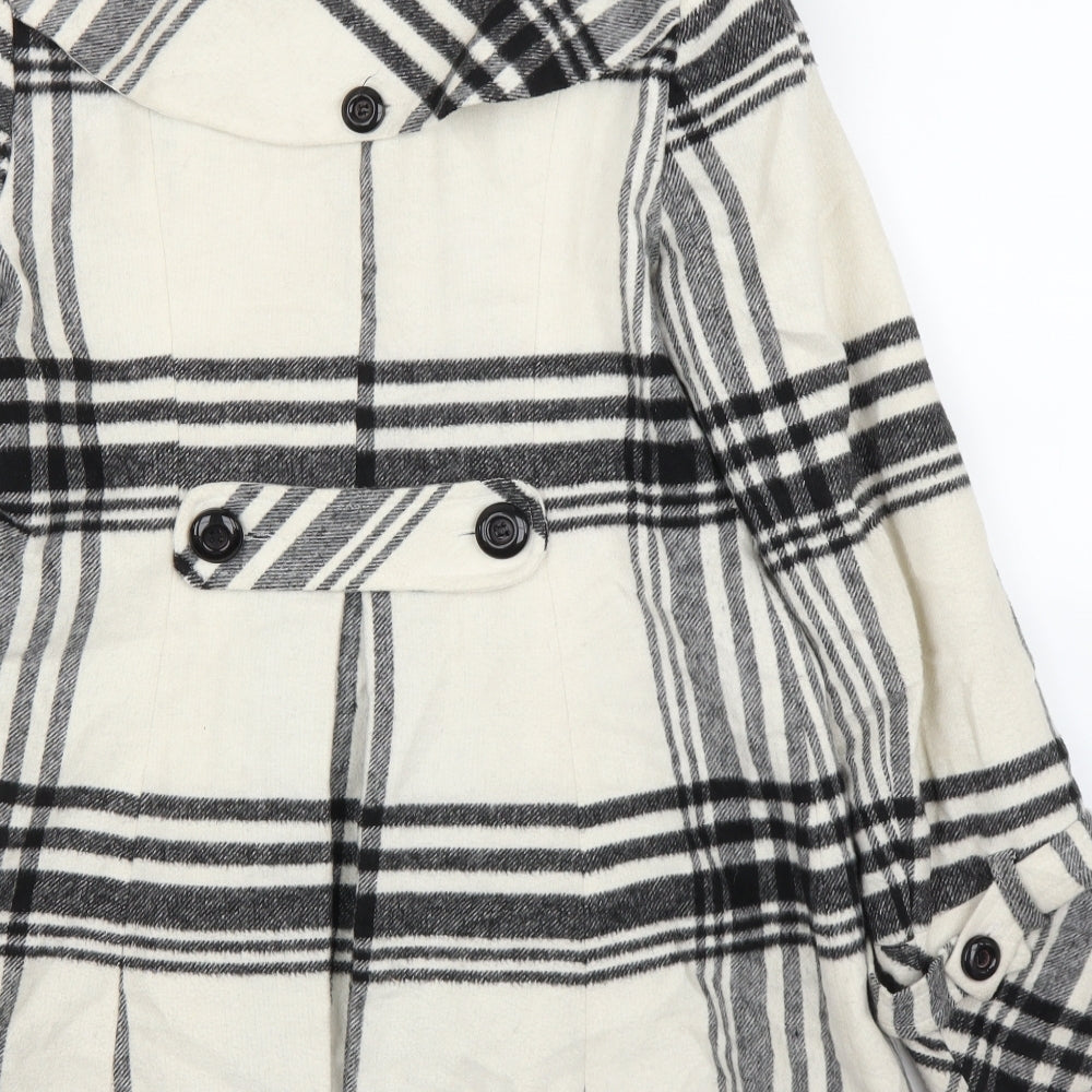Jane Norman Womens White Plaid  Overcoat Coat Size 12