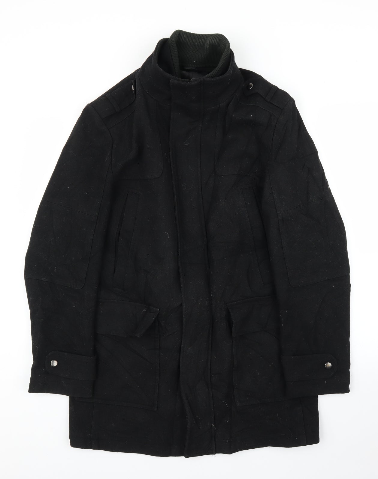 Austin Reed Mens Black   Overcoat Coat Size S