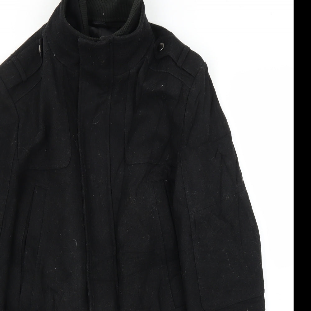 Austin Reed Mens Black   Overcoat Coat Size S