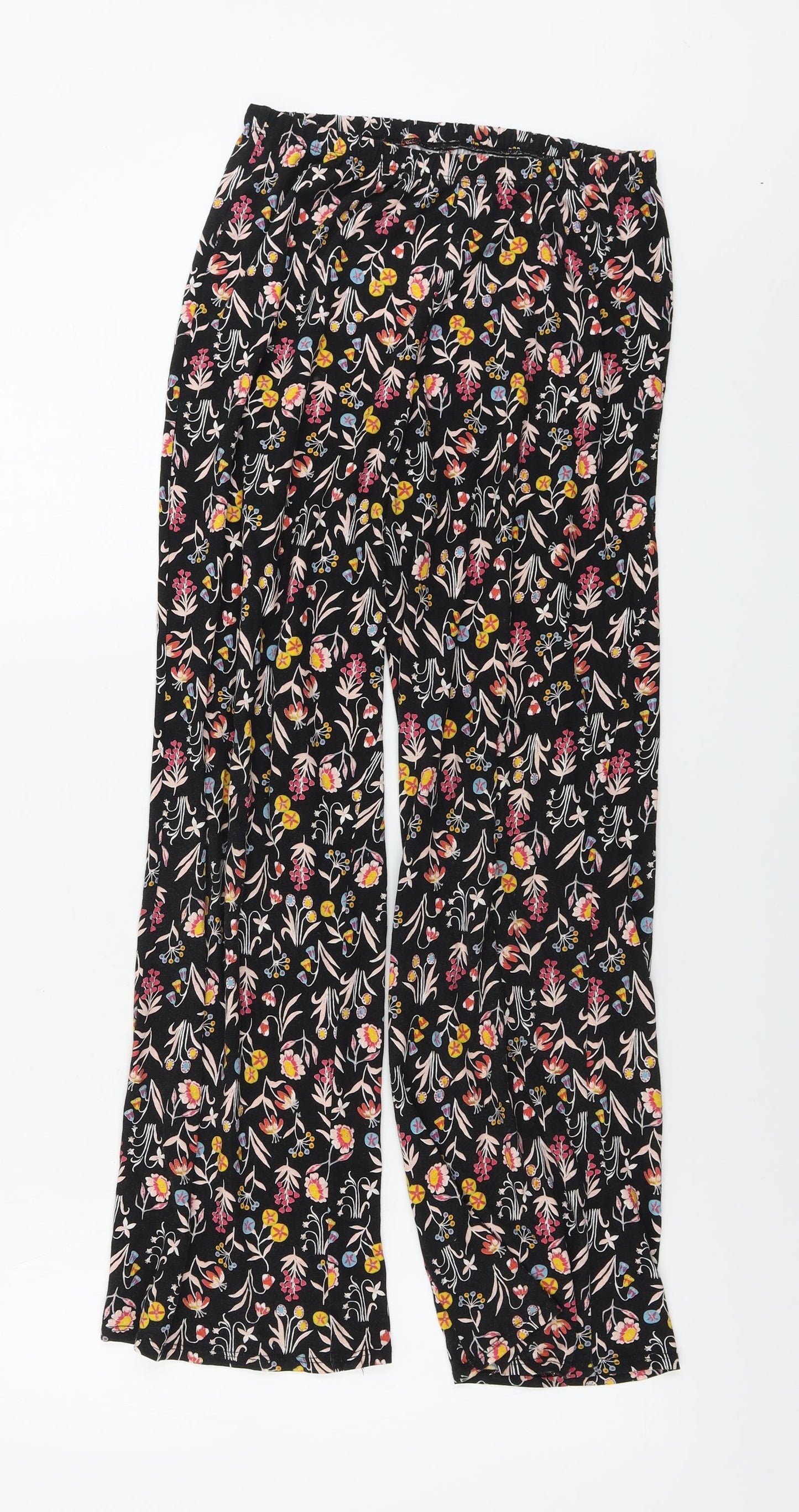 Marks and Spencer  Womens Black Floral  Trousers  Size 10 L26 in