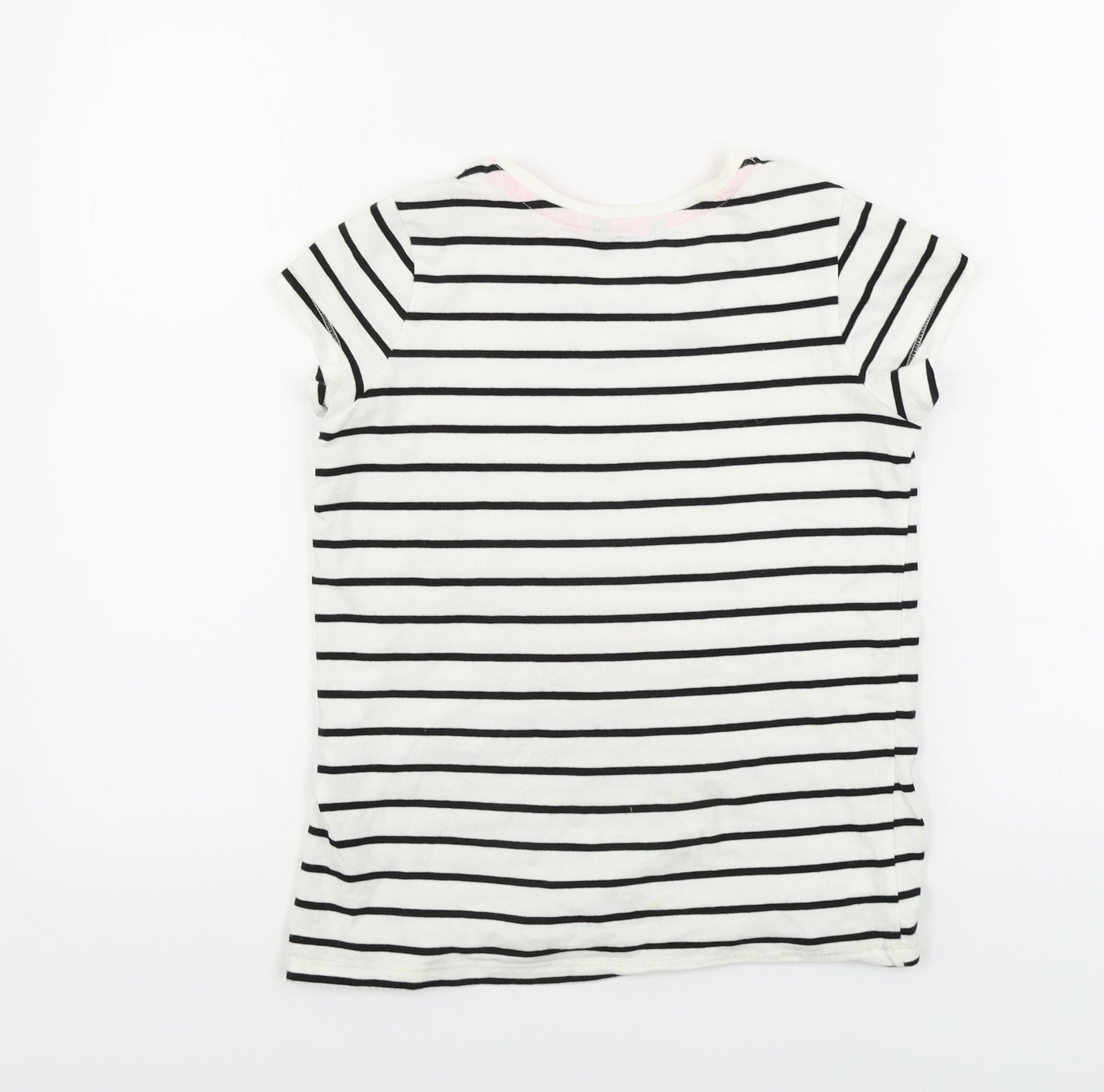 George  Girls White Striped  Basic T-Shirt Size 9-10 Years
