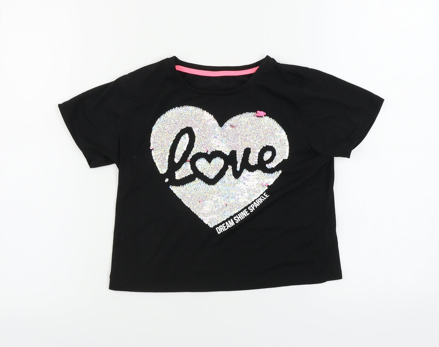 Primark  Girls Black   Basic T-Shirt Size 10-11 Years  - Sequin detail