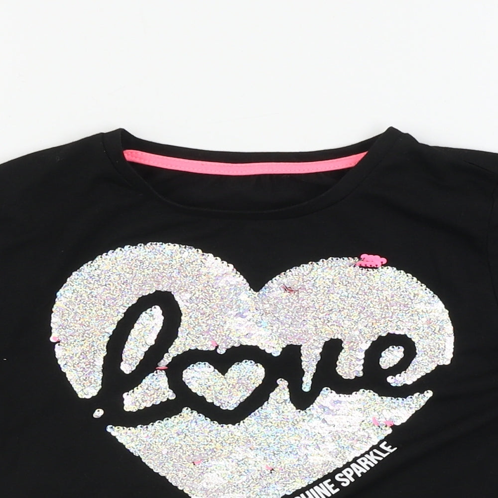 Primark  Girls Black   Basic T-Shirt Size 10-11 Years  - Sequin detail