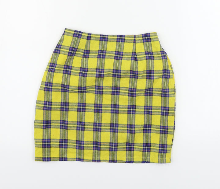 Zaful Womens Yellow Check A-Line Skirt Size S