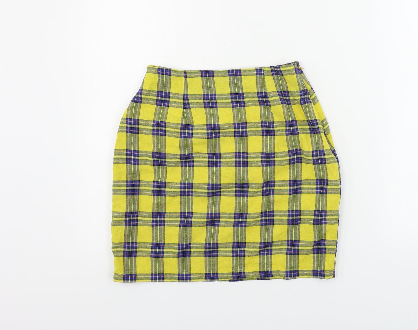 Zaful  Womens Yellow Check  A-Line Skirt Size S