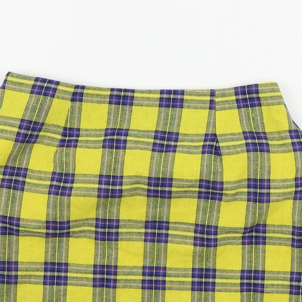 Zaful  Womens Yellow Check  A-Line Skirt Size S