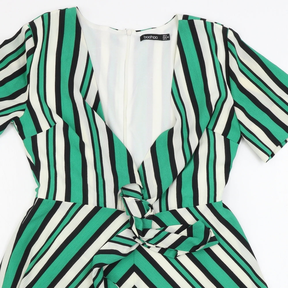 Boohoo  Womens Green Striped  A-Line  Size 8