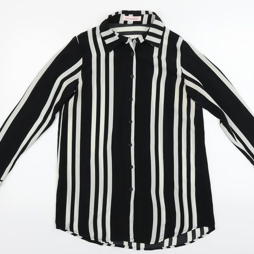Love Sunshine  Womens Black Striped  Basic Button-Up Size 8