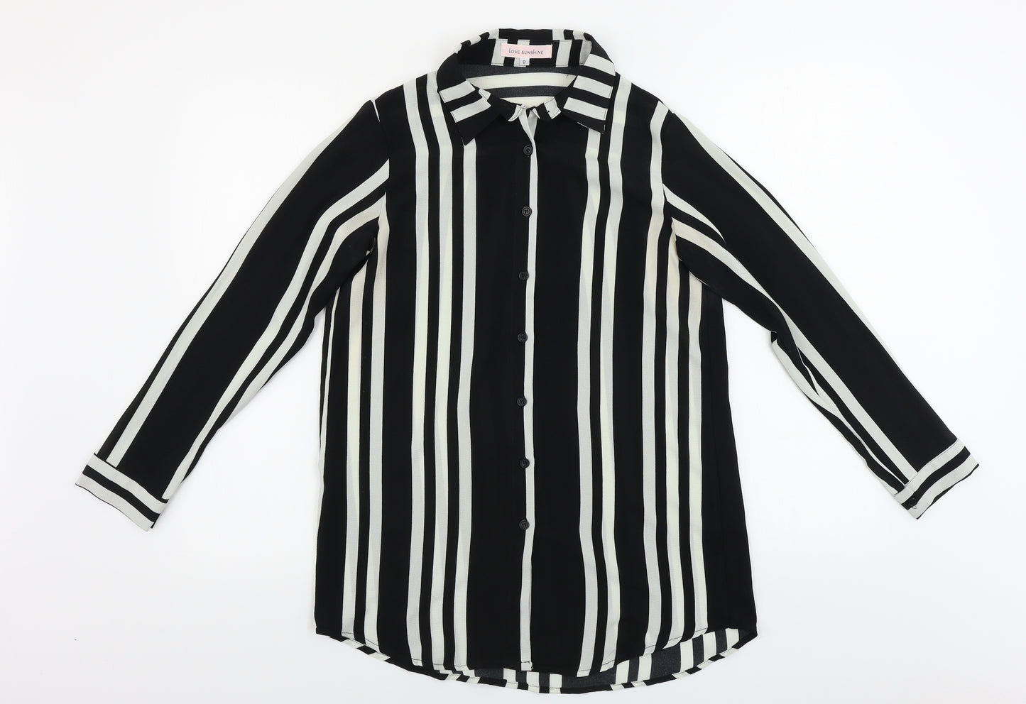 Love Sunshine  Womens Black Striped  Basic Button-Up Size 8