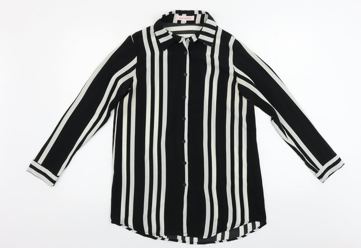 Love Sunshine  Womens Black Striped  Basic Button-Up Size 8