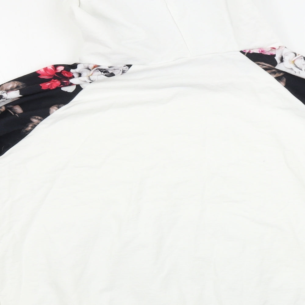 patpat Womens White Floral  Pullover Hoodie Size L