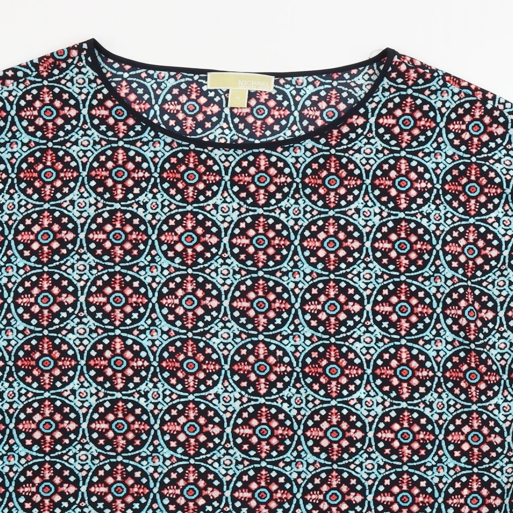 Michael Kors  Womens Blue Geometric  Basic T-Shirt Size XL