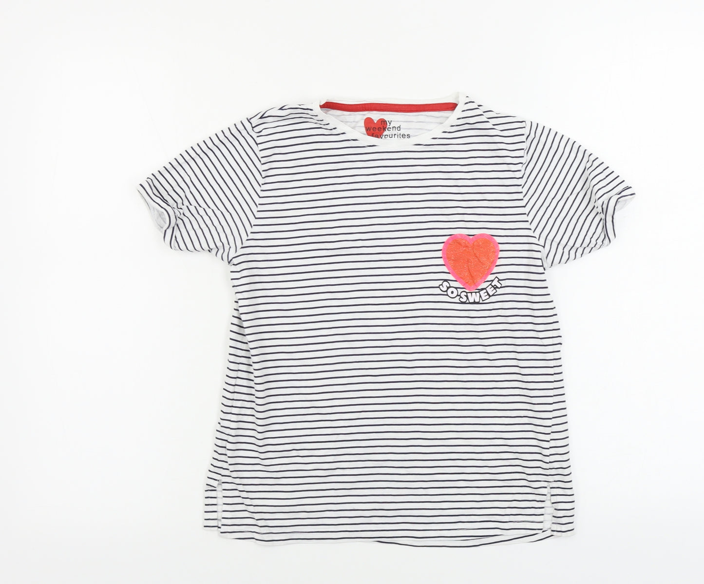Matalan  Girls White Striped  Basic T-Shirt Size 13 Years