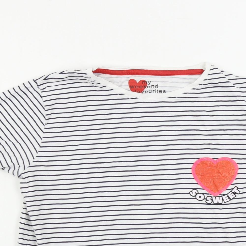 Matalan  Girls White Striped  Basic T-Shirt Size 13 Years