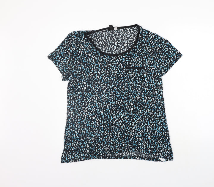 Midnight Womens Black Geometric Basic T-Shirt Size L