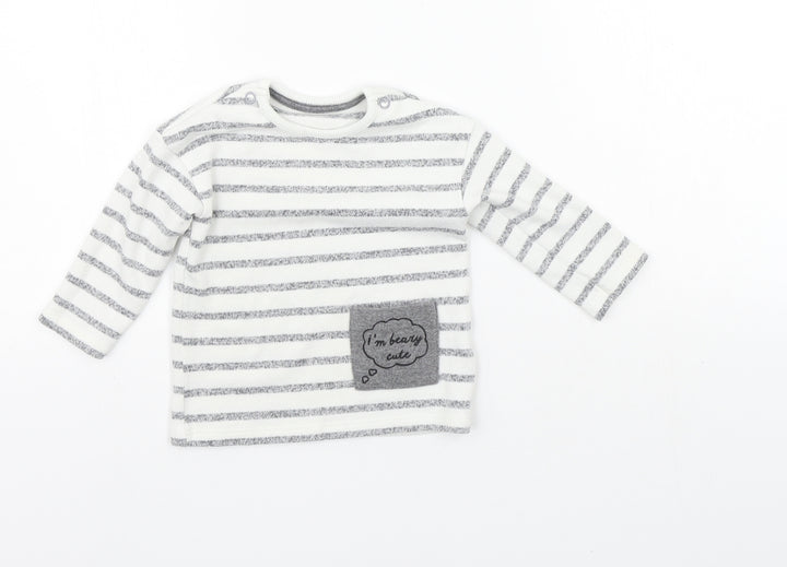 George Girls White Striped  Basic T-Shirt Size 6-9 Months