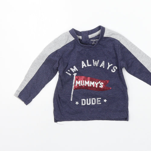 Primark Boys Blue   Basic T-Shirt Size 6-9 Months  - SEQUIN