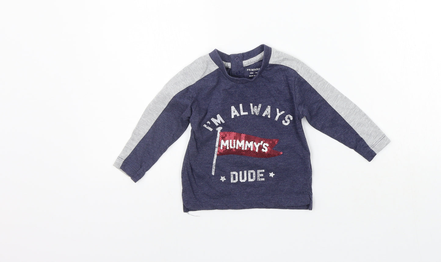 Primark Boys Blue   Basic T-Shirt Size 6-9 Months  - SEQUIN