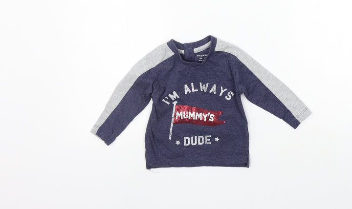 Primark Boys Blue   Basic T-Shirt Size 6-9 Months  - SEQUIN