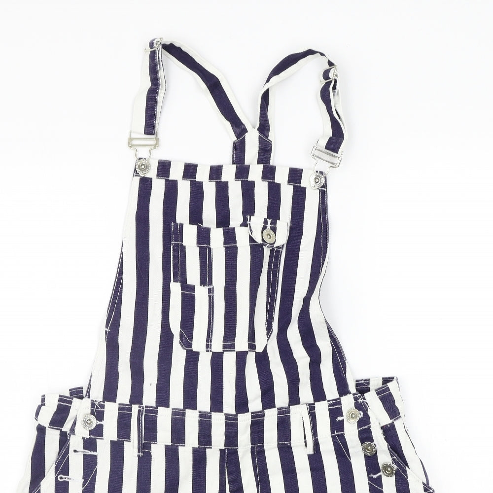 deniem co Womens White Striped  Dungaree One-Piece Size 16