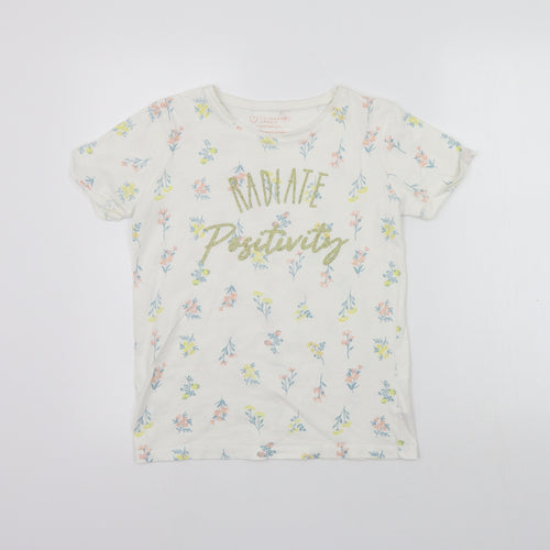 Primark Girls White Floral  Basic T-Shirt Size 11-12 Years